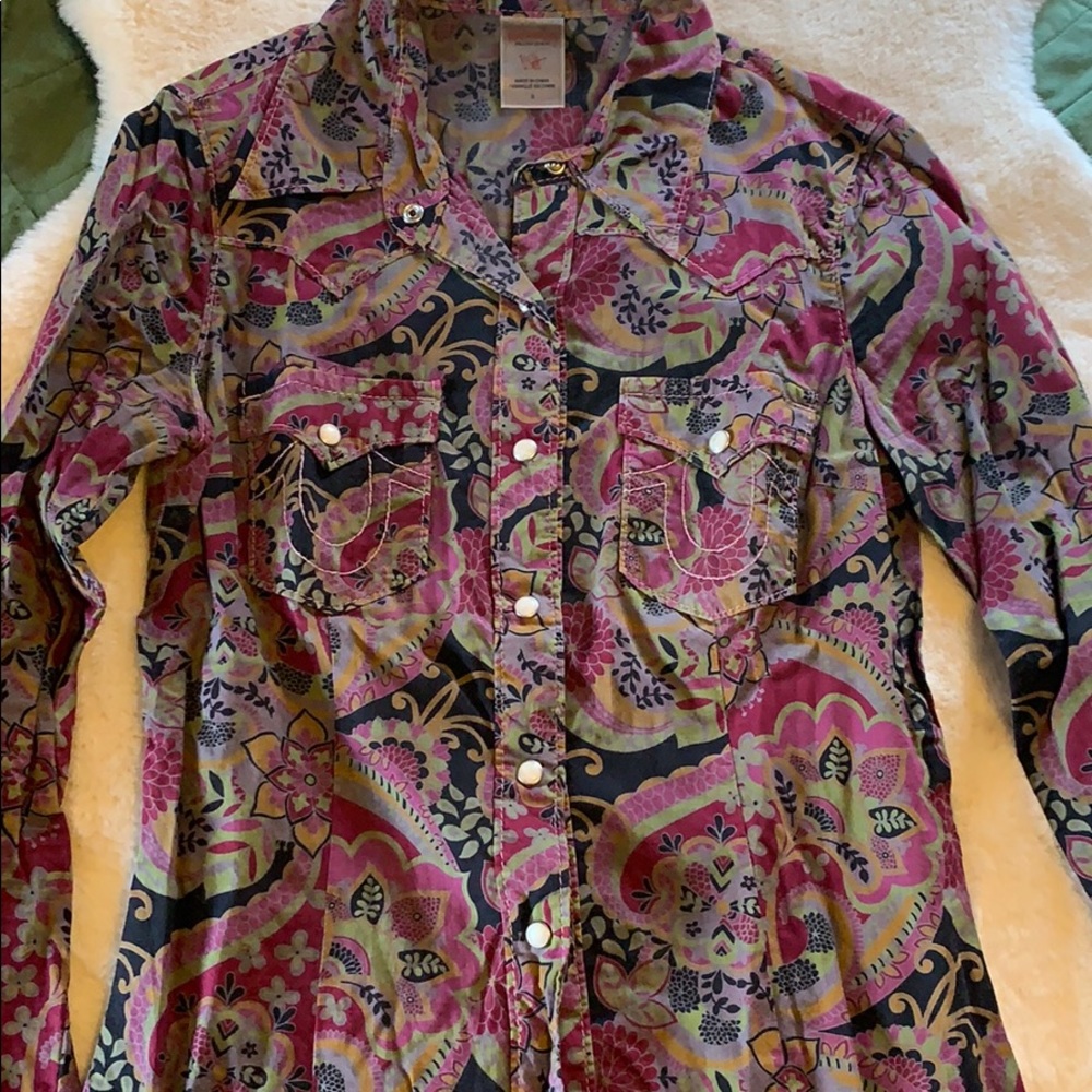 True religion long sleeve button up blouse